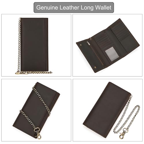 LUUFAN Genuine Leather Tri-fold Long Wallet with Anti-theft Chain for Men Vintage Cash Coin Credit Card Purse with ID Window - Image 3