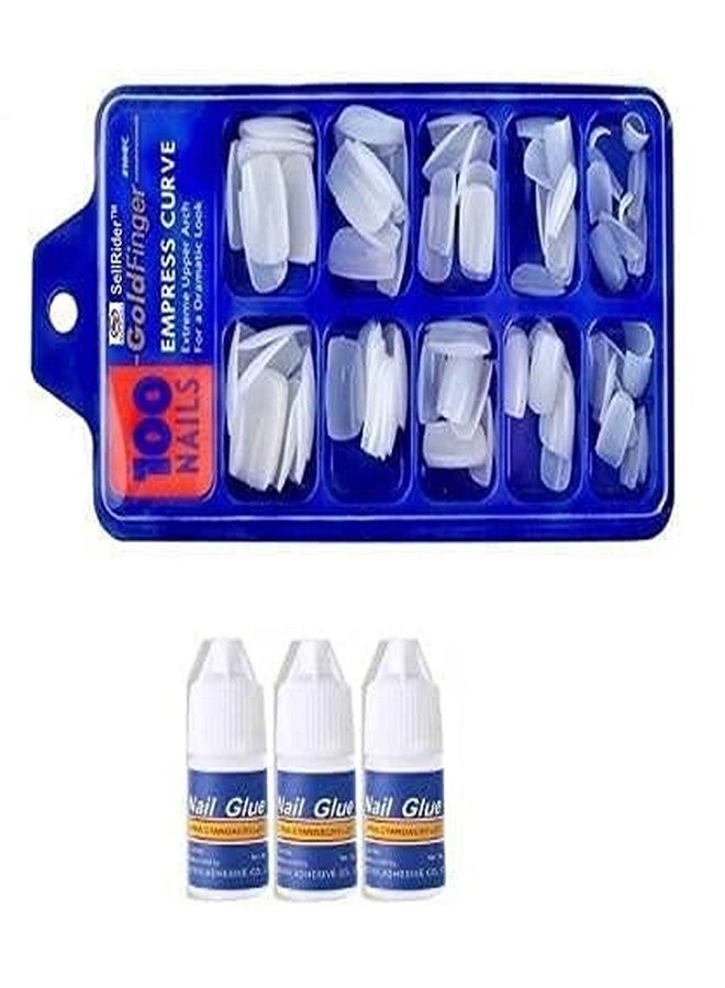 ALVRIO 100 Pc Nail Tip Artificial Curve Tips Fake Nails With 3 Glue Bottles & Tip Guide (White) - Image 3