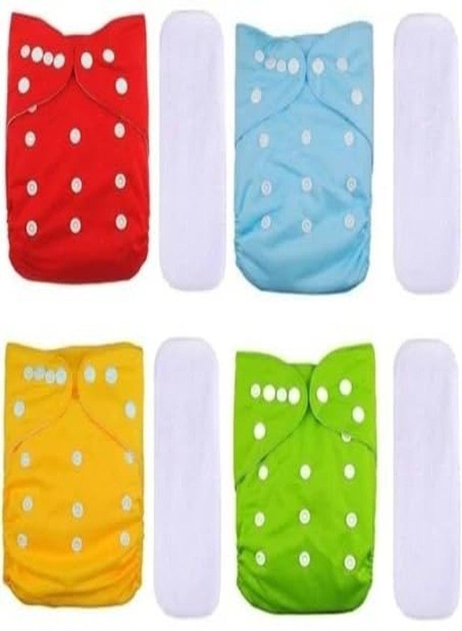 Miracle Moms Newborn Baby Cloth Diapers 0 To 3 Years | Leakage Proof Washable Reusable Cotton cloth Diaper For New Born baby (Pack Of 4 Diaper + 4 White Insert) Multicolor - Image 1