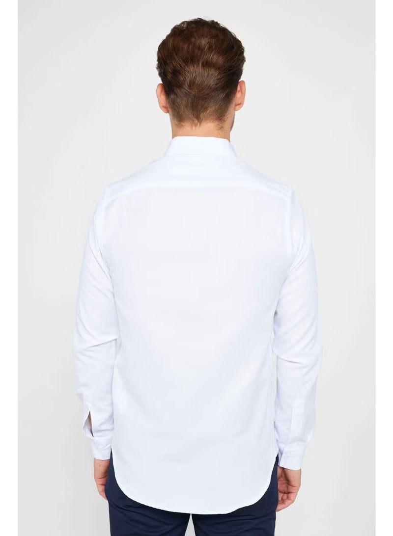 Tudors Slim Fit Long Sleeve Slim Fit Button Collar Cotton Plain Oxford White Men's Shirt - Image 5