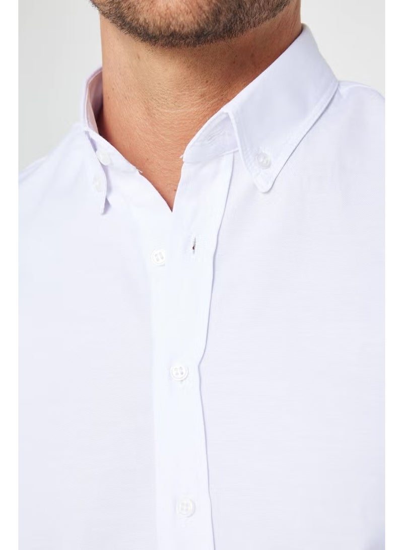 Tudors Slim Fit Long Sleeve Slim Fit Button Collar Cotton Plain Oxford White Men's Shirt - Image 4
