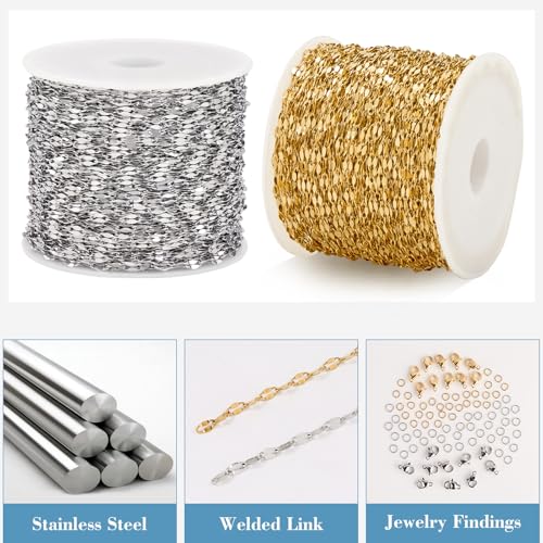 UMAOKANG 2 Rolls Stainless Steel Chains for Jewelry Making 65.6 Feet Lip Chain Link Bulk Craft Chain Roll - Image 2