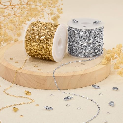 UMAOKANG 2 Rolls Stainless Steel Chains for Jewelry Making 65.6 Feet Lip Chain Link Bulk Craft Chain Roll - Image 5