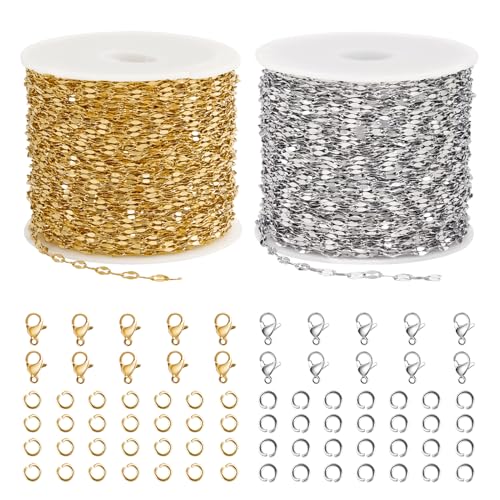 UMAOKANG 2 Rolls Stainless Steel Chains for Jewelry Making 65.6 Feet Lip Chain Link Bulk Craft Chain Roll - Image 1