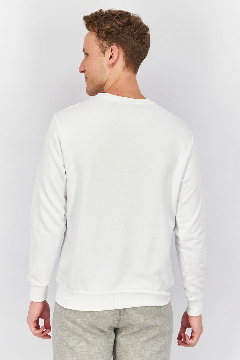 Baldinini Men Crew Neck Brand Logo Long Sleeves Sweatshirt, White and Forest - Image 3