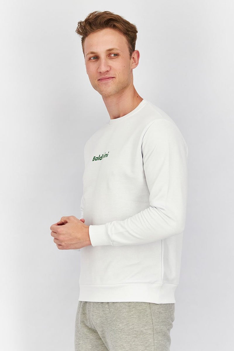 Baldinini Men Crew Neck Brand Logo Long Sleeves Sweatshirt, White and Forest - Image 2
