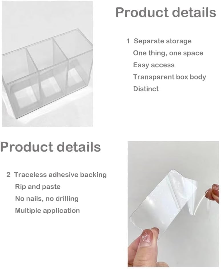 ACROWN Mini Wall Mount Storage Box, Compartment Transparent Plastic Makeup Brush Lipstick Holder Self-Adhesive Pen Holder Makeup Organizer for Home Office (27) - Image 3