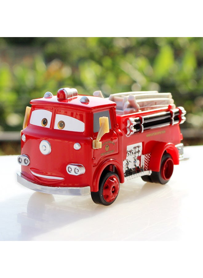 Red Fire Truck Toy Car Model Alloy Diecast Inertia Driven Race Car Toy For Children Collectible Vehicle Model Proportional Scale 1:55-Color:Little Red Fire Truck - Image 2