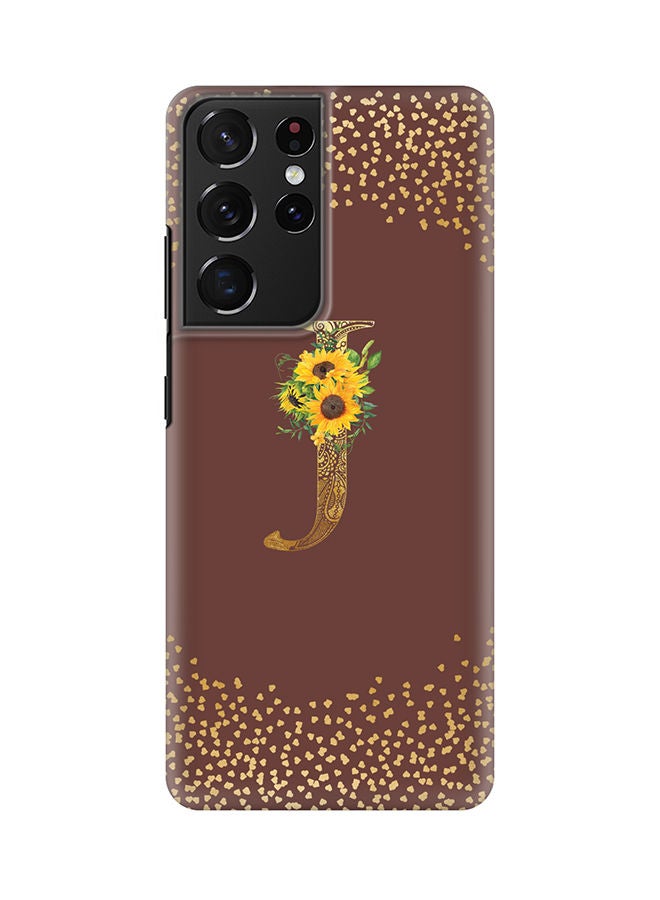Stylizedd Monogram Slim Cover for Samsung Galaxy S21 Ultra 5G Case Custom Initials Letter Floral Pattern Snap Series Mobile Cover Matte Alphabet  - J (Brown) - Image 1
