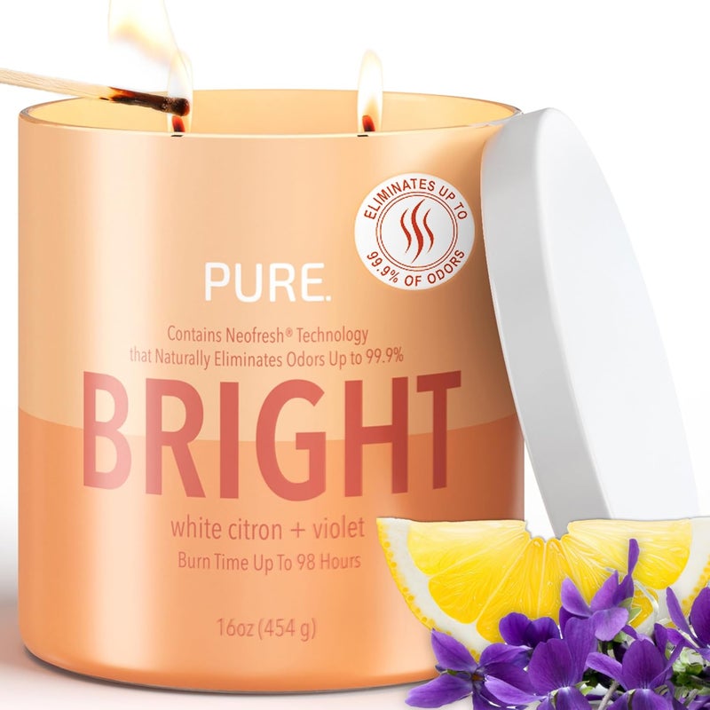 Candle-Lite Pure White Citron & Violet Scented Candles, Mothers Day Gifts for Mom, Odor-Eliminating Neofresh Technology 99.9%, 16 oz 2-Wick Jar, 98 Hours Burn Time