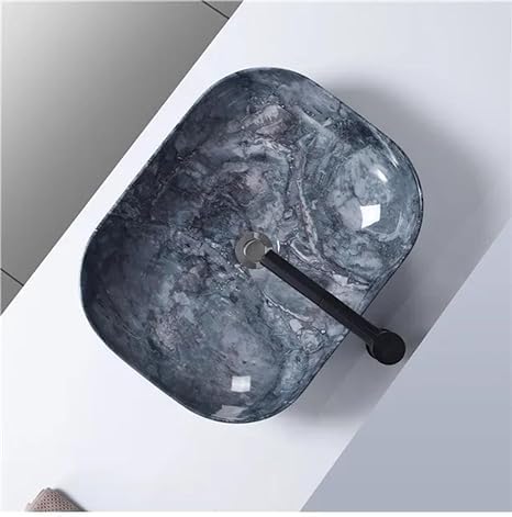 CANCRI Wash Basin Countertop | Tabletop Ceramic Bathroom Sink | Wash Basin Over Counter | Designer Wash Basin | Wash Basin For Bathroom (18 x 13 x 5.5 Inch) (Blue Wash Basin) - Image 2