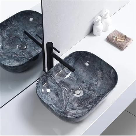 CANCRI Wash Basin Countertop | Tabletop Ceramic Bathroom Sink | Wash Basin Over Counter | Designer Wash Basin | Wash Basin For Bathroom (18 x 13 x 5.5 Inch) (Blue Wash Basin) - Image 3