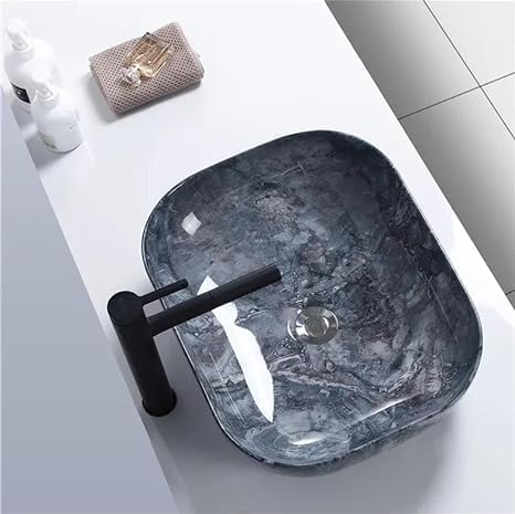 CANCRI Wash Basin Countertop | Tabletop Ceramic Bathroom Sink | Wash Basin Over Counter | Designer Wash Basin | Wash Basin For Bathroom (18 x 13 x 5.5 Inch) (Blue Wash Basin) - Image 4