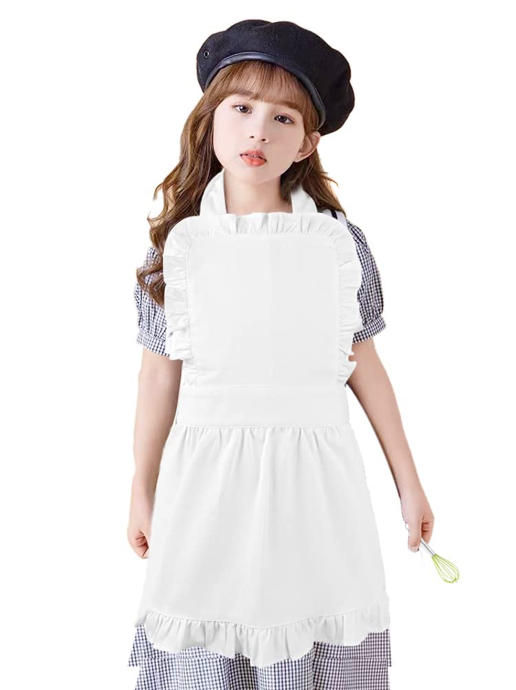 Love Potato Pure Cotton White Children Princess Ruffle Cooking Apron for Kids 4-7 Years Old - Image 1