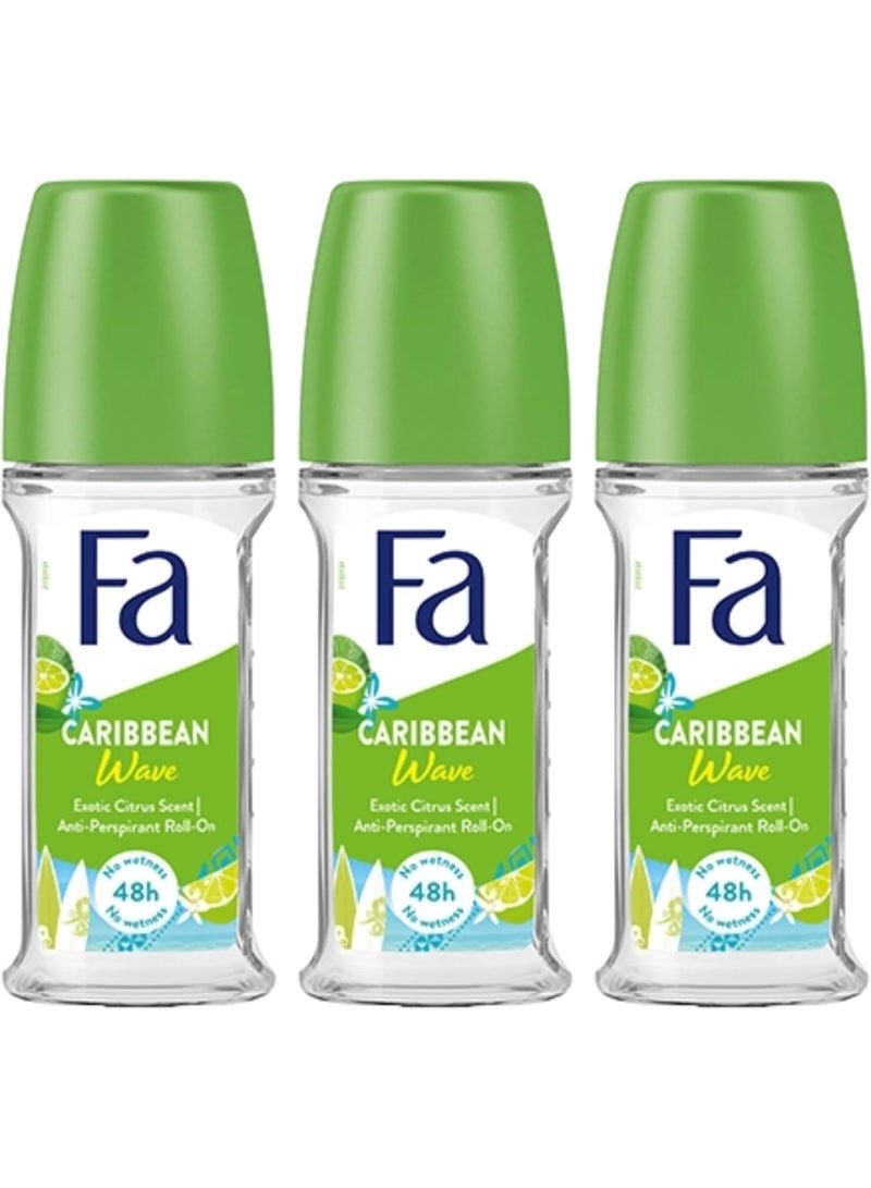 Fa Caribbean Wave Exotic Citrus Scent Roll On 50ml, Pack of 3 - Image 1