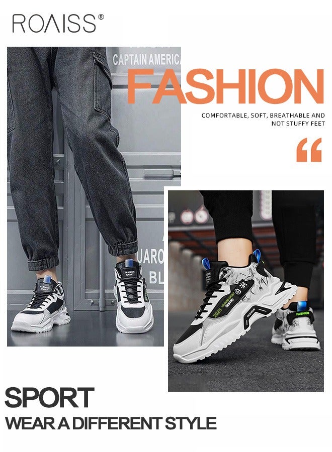 roaiss Hand Drawn Patterns Chunky Sneakers for Men Soft Sole Non Slip Shock Lightweight Breathable Basketball Shoes Mens Street Style Sports Walking Shoes for Outdoor Workout Activities Colorblock Sneakers  - Image 4