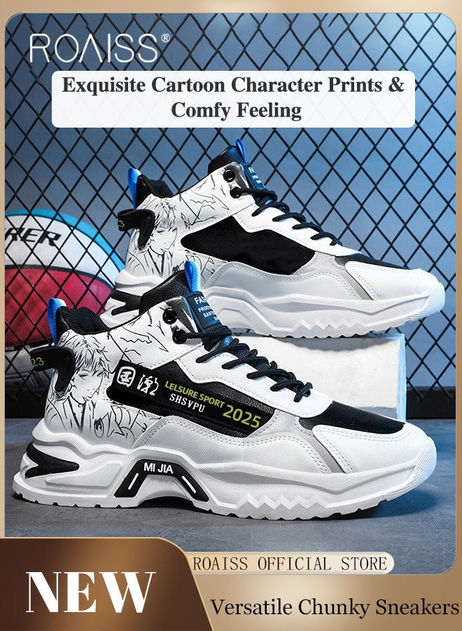 رويس أحذية رياضية أنيقة سميكة للرجال، أحذية منصة برباط غير قابلة للانزلاق، أحذية رياضية مريحة غير رسمية للرجال، مناسبة للارتداء اليومي والأنشطة الخارجية، أحذية أبي ناعمة وخفيفة الوزن وقابلة للتنفس باللون الأبيض والأسود - Image 1