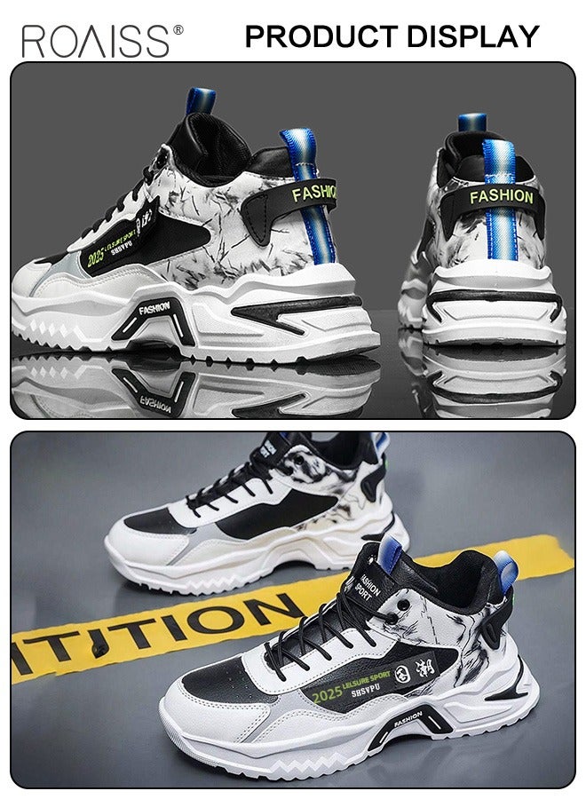 roaiss Hand Drawn Patterns Chunky Sneakers for Men Soft Sole Non Slip Shock Lightweight Breathable Basketball Shoes Mens Street Style Sports Walking Shoes for Outdoor Workout Activities Colorblock Sneakers  - Image 5