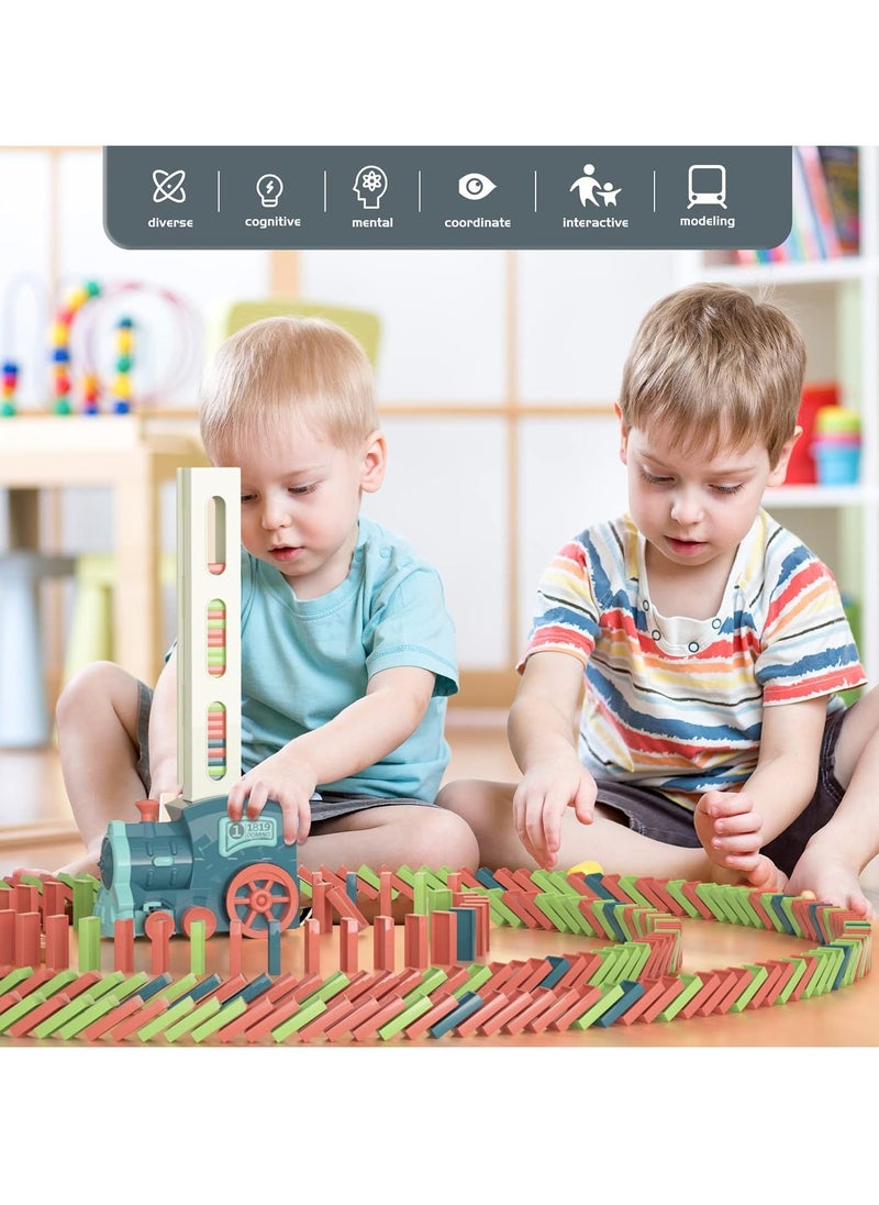 Arabest Domino Train Toys,120PCS Automatic Stacking Creative Game,Stacking Dominoes Games for kids 3+ Year Old,Blue  - Image 5