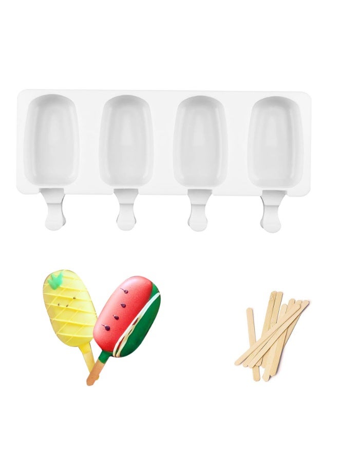 4 Cavities Silicone Ice Pop Molds Ice Cream Mold with 50 Wooden Sticks - Image 1