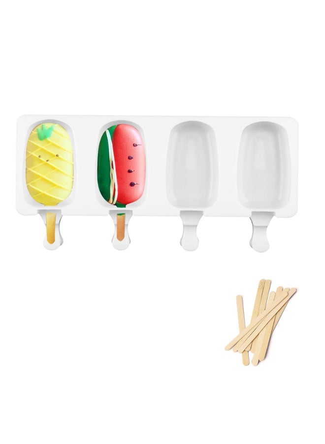 4 Cavities Silicone Ice Pop Molds Ice Cream Mold with 50 Wooden Sticks - Image 3