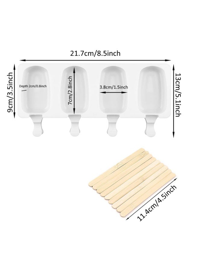 4 Cavities Silicone Ice Pop Molds Ice Cream Mold with 50 Wooden Sticks - Image 5