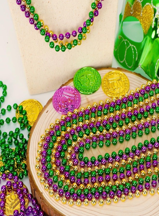 Huskein 200PCS Mardi Gras Beads, 33" Bead Necklace, Mardi Gras Accessories, Purple Gold Green Party Beads Parade Throws Bulk for Christmas Pirate Baby Shower Wedding Birthday Party Favors Supplies - Image 3