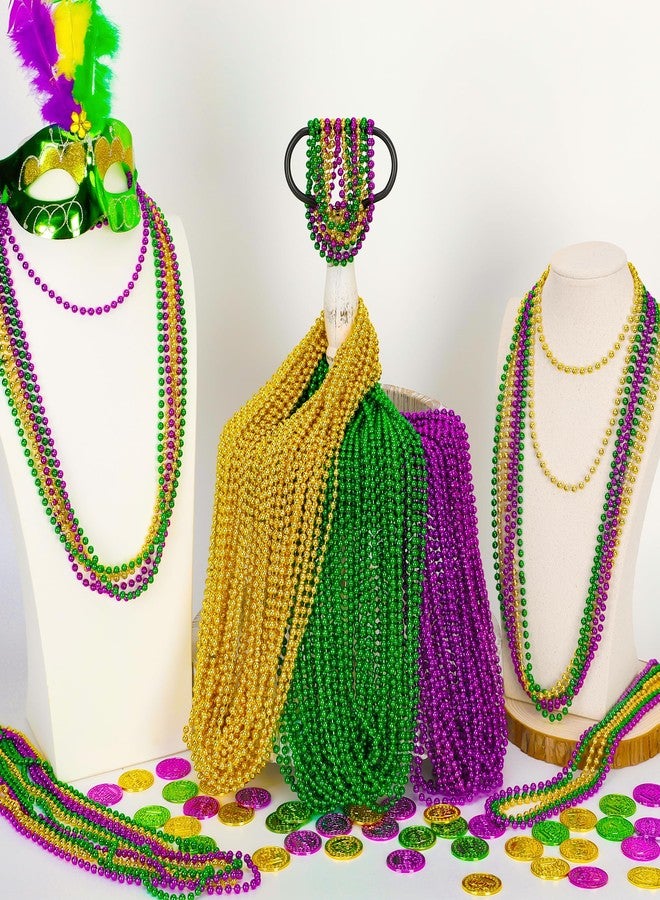 Huskein 200PCS Mardi Gras Beads, 33" Bead Necklace, Mardi Gras Accessories, Purple Gold Green Party Beads Parade Throws Bulk for Christmas Pirate Baby Shower Wedding Birthday Party Favors Supplies - Image 4
