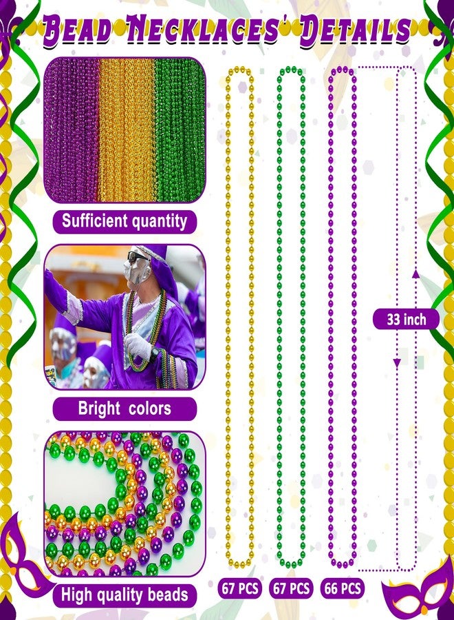 Huskein 200PCS Mardi Gras Beads, 33" Bead Necklace, Mardi Gras Accessories, Purple Gold Green Party Beads Parade Throws Bulk for Christmas Pirate Baby Shower Wedding Birthday Party Favors Supplies - Image 2