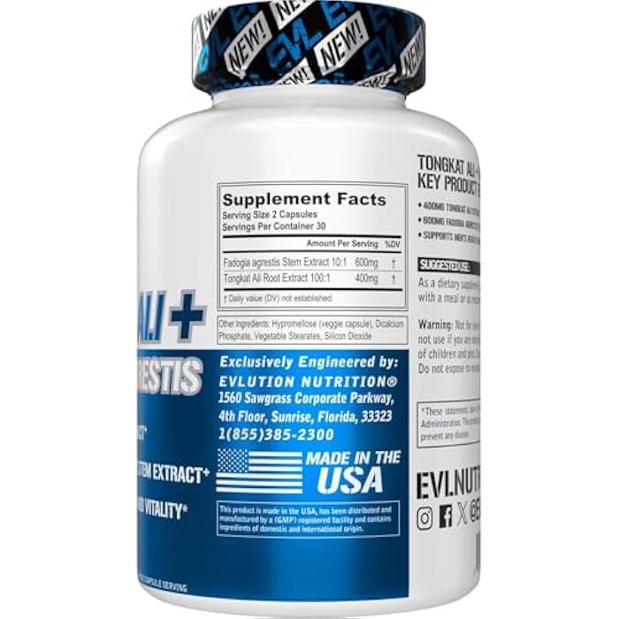 Evlution Nutrition Tongkat Ali + Fadogia Agrestis - Men’s Health + Vitality Support - 400mg Tongkat Ali + 600mg Fadogia Agrestis Stem Extract - Workout Supplement - Vegetarian Capsules - 30 Servings - Image 2