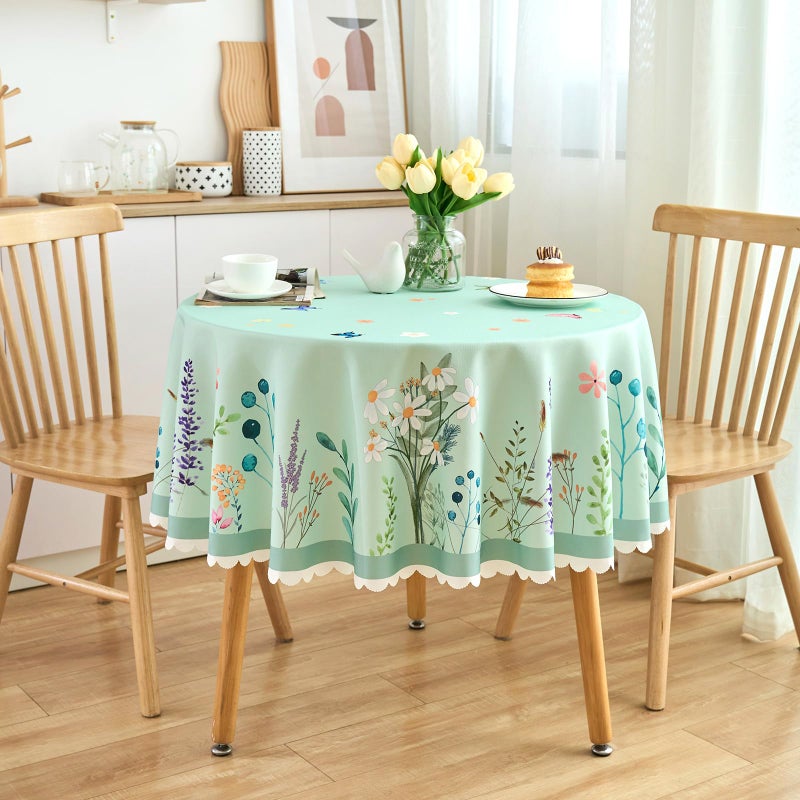EFFICINATURE Round Tablecloth 60 Inch Floral Table Cloth Scalloped Edge Silky Light Fabric Waterproof Wrinkle Free Washable Table Cover for Kitchen Dinning Outdoor Birthday Patio Christmas Decor (Sage Green) - Image 1