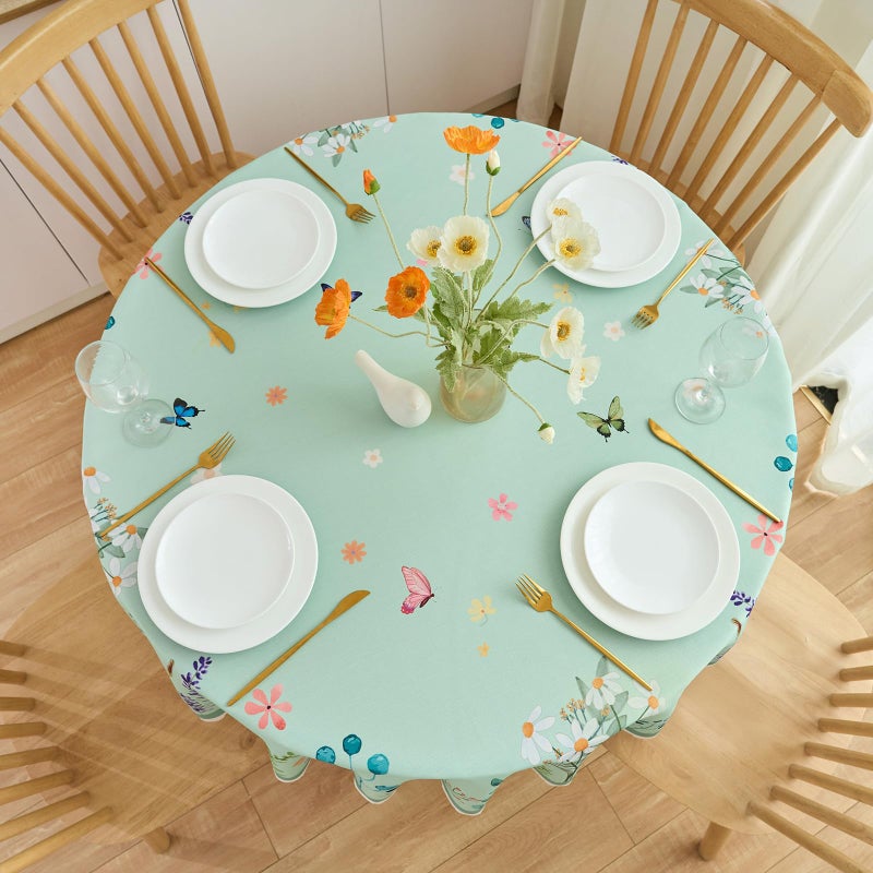 EFFICINATURE Round Tablecloth 60 Inch Floral Table Cloth Scalloped Edge Silky Light Fabric Waterproof Wrinkle Free Washable Table Cover for Kitchen Dinning Outdoor Birthday Patio Christmas Decor (Sage Green) - Image 2