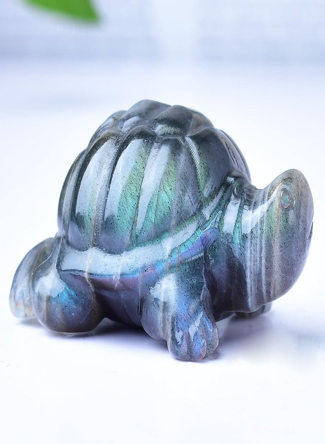 Ytbeoxk 1.8 Inch Labradorite Turtle Crystal Figurines, Hand-Carved Healing Crystal Turtle Divination Decor, Stone Tortoise Memorial Gifts for Women and Men - Image 1