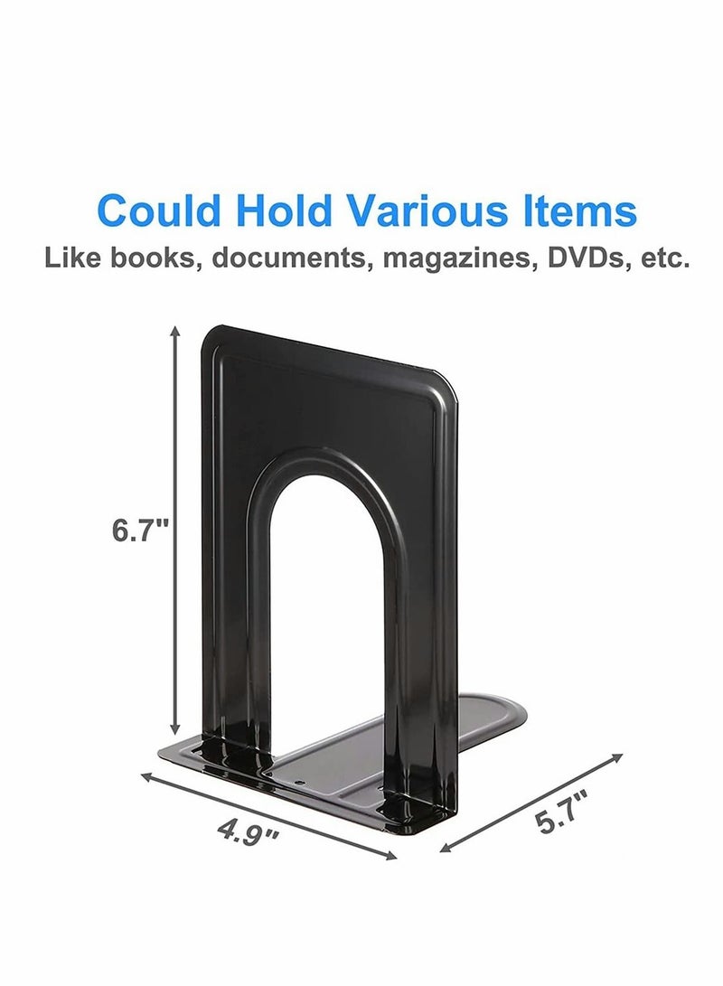 KASTWAVE Heavy Duty Bookends, 4 Pairs 8 Pieces Anti-Slip Book Stopper Supports For Books, CDs, Dividers for Shelves Library School Offic Home Study Metal Bookends (Black Metal) - Image 3