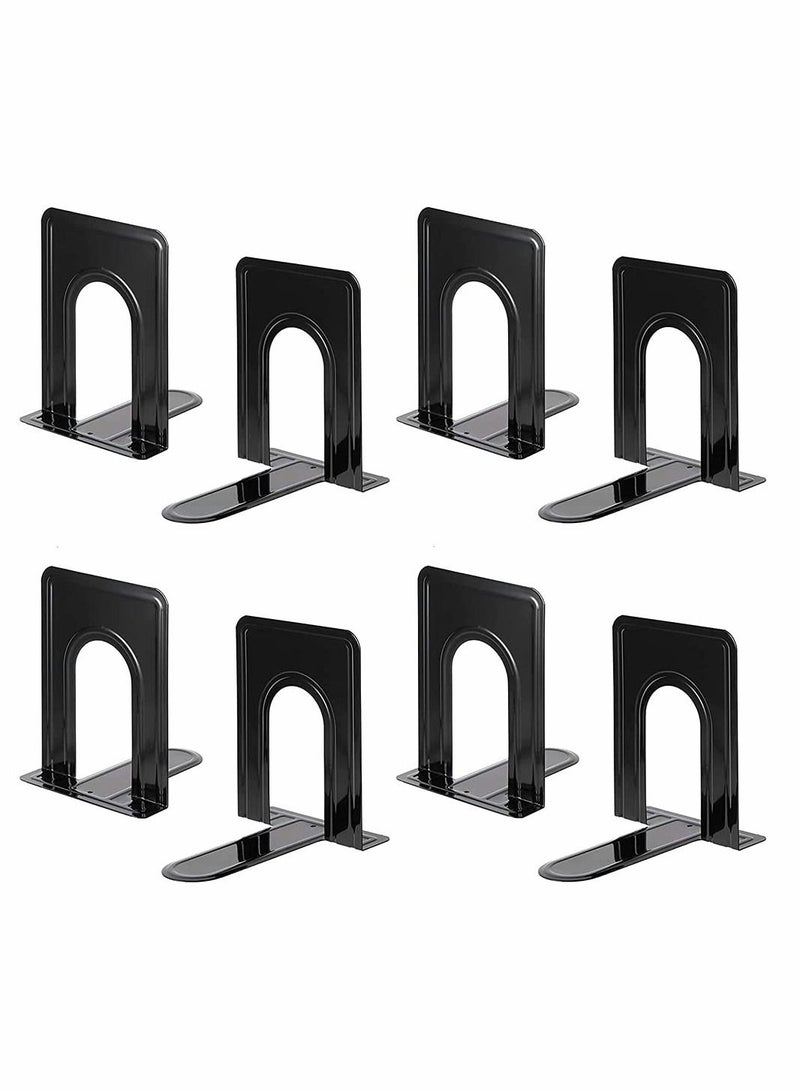 KASTWAVE Heavy Duty Bookends, 4 Pairs 8 Pieces Anti-Slip Book Stopper Supports For Books, CDs, Dividers for Shelves Library School Offic Home Study Metal Bookends (Black Metal) - Image 1