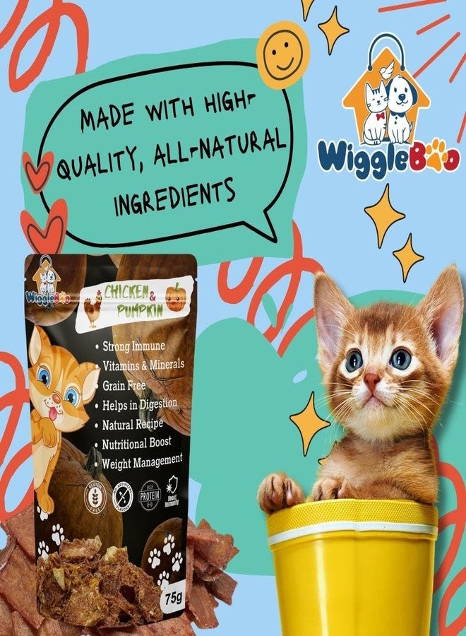 WiggleBoo مكافآت ويغل بو للقطط بنكهة الدجاج واليقطين | عبوة سفر | غنية بالبروتين | طارد طبيعي للديدان | مناسبة لجميع سلالات القطط | وجبة خفيفة مقرمشة (75 غرام) - Image 2