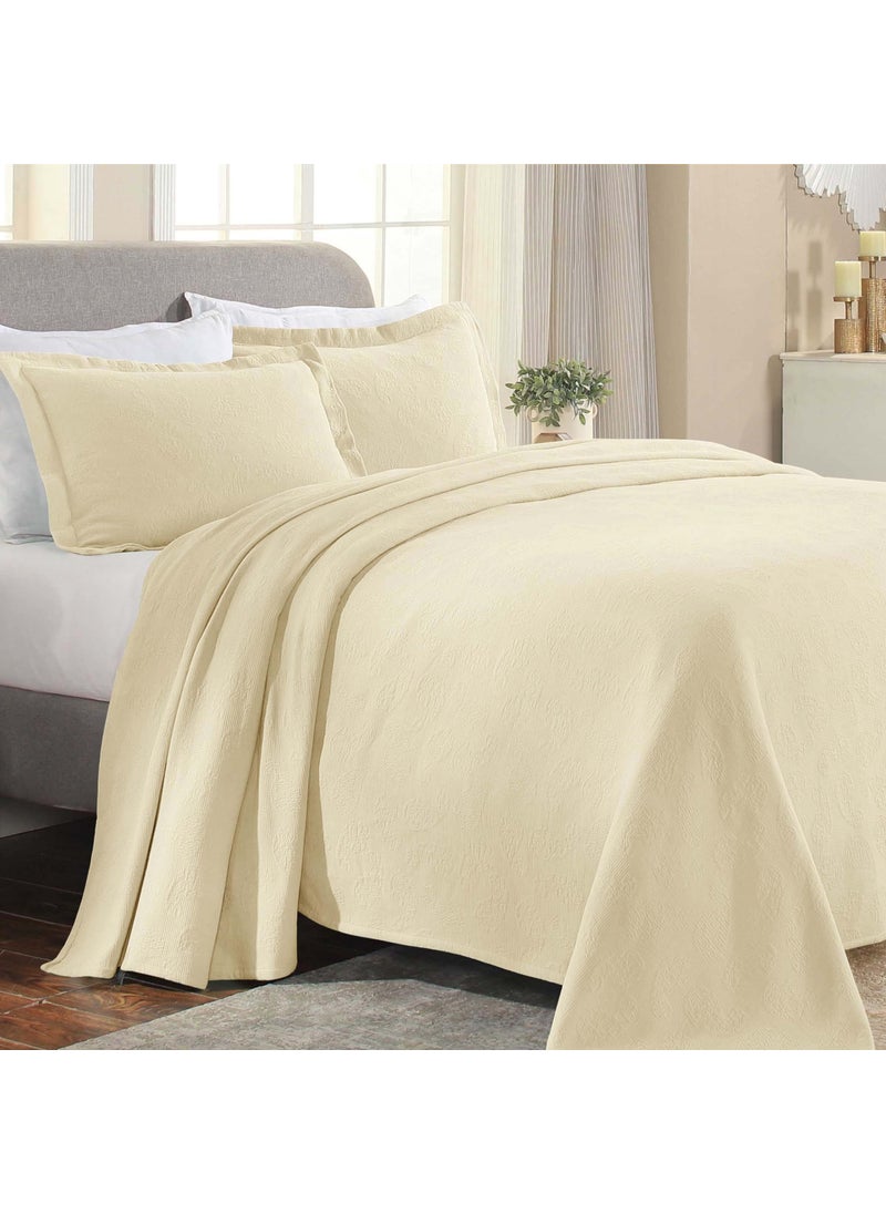 Superior Superior Paisley 3 Piece Cotton Bedspread Set Home Bed Decor Decorative Bed Spread 2 Pillow Shams Medium Weight Blanket Matelasse Coverlet Bedding Vintage Floral Pattern Full Ivory 