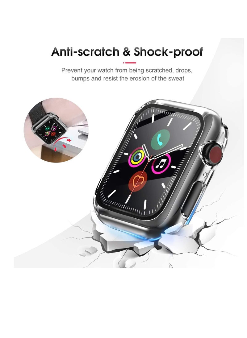 Case Compatible with Apple Watch Series 6/SE/Series 5/Series 4 with Built in Tempered Glass Screen Protector- All Around Hard PC Case Overall Protective Cover (Clear) (44mm)