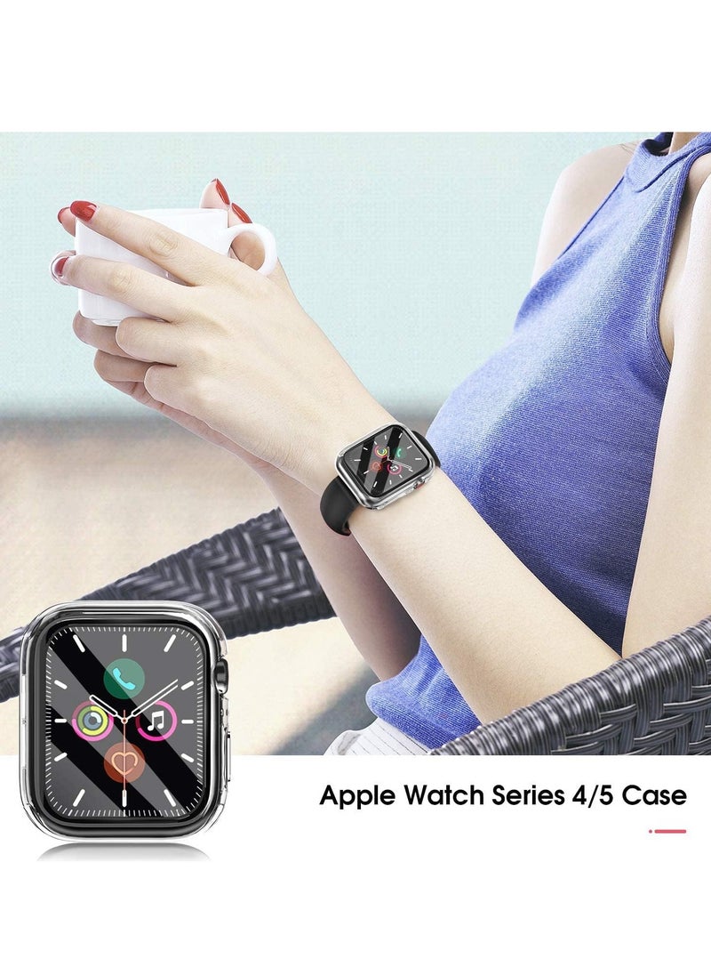 Case Compatible with Apple Watch Series 6/SE/Series 5/Series 4 with Built in Tempered Glass Screen Protector- All Around Hard PC Case Overall Protective Cover (Clear) (44mm)
