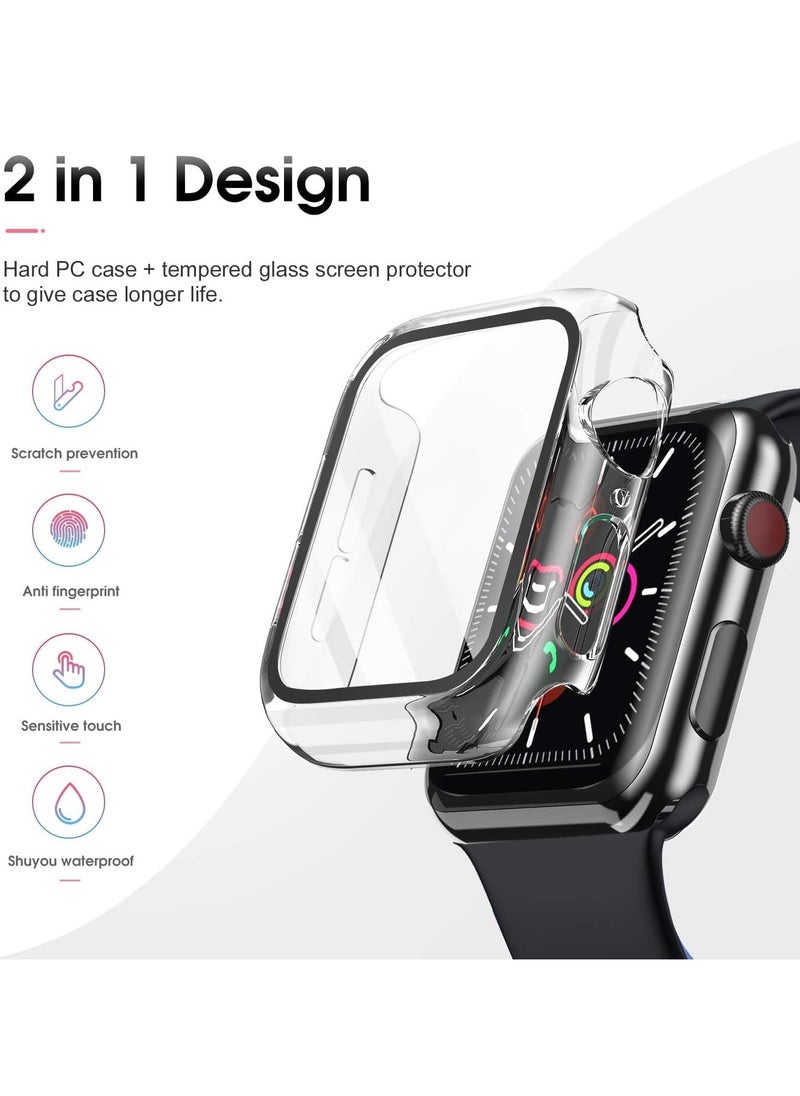 Case Compatible with Apple Watch Series 6/SE/Series 5/Series 4 with Built in Tempered Glass Screen Protector- All Around Hard PC Case Overall Protective Cover (Clear) (44mm)