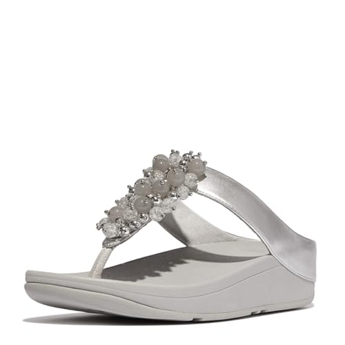 FitFlop صنادل فيت فلوب النسائية فينو بابل-بيد تو-بوست فضية 5 متوسطة - Image 1