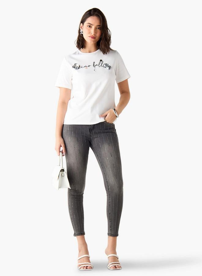 2Xtremz Embellished Crew Neck T-shirt with Short Sleeves - Image 2