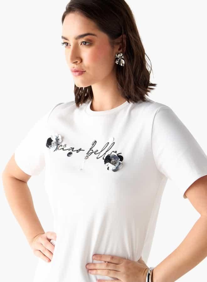 2Xtremz Embellished Crew Neck T-shirt with Short Sleeves - Image 4