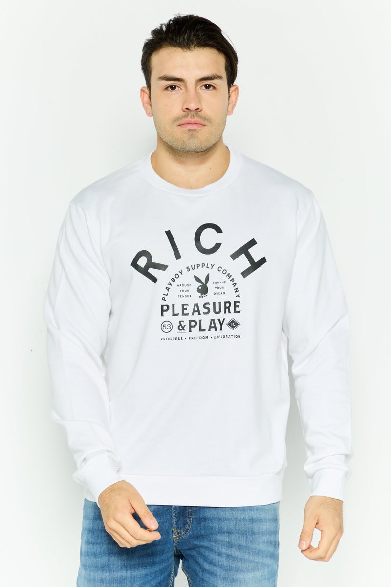 JOHN RICHMOND Men Crew Neck Long Sleeve Graphic Print Sweatshirt, White - Image 1
