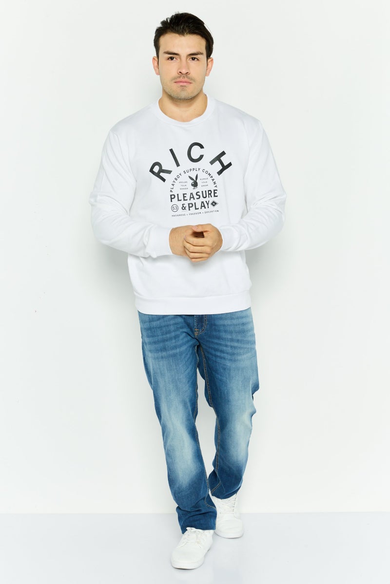 JOHN RICHMOND Men Crew Neck Long Sleeve Graphic Print Sweatshirt, White - Image 3