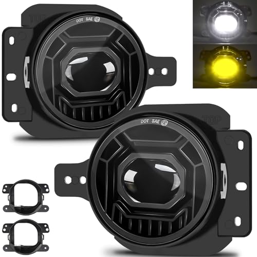 KARSAM 4 Inch Round LED Fog Lights for 20182025 Jeep Wrangler JL JLU Jeep Gladiator JT 60W White Amber Fog Lamps with 2 Pair Mounting Brackets Front Bumper Offroad Fog Light for Jeep Accessories