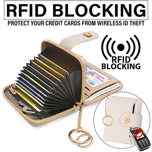 SNUG STAR Multi-Purpose Wallet RFID High Capacity Card Holder Zipper Coin Purse with Wristlet Bracelet Keychain Silicone Beaded Bangle (RFID Silicone Bracelet(16 Cards)-Sand) - Image 3