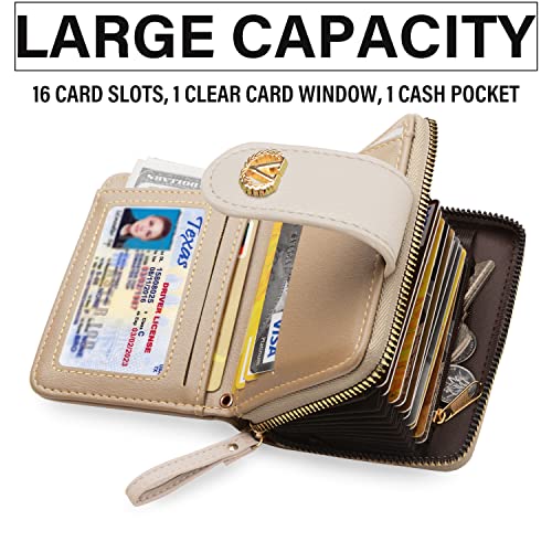 SNUG STAR Multi-Purpose Wallet RFID High Capacity Card Holder Zipper Coin Purse with Wristlet Bracelet Keychain Silicone Beaded Bangle (RFID Silicone Bracelet(16 Cards)-Sand) - Image 2