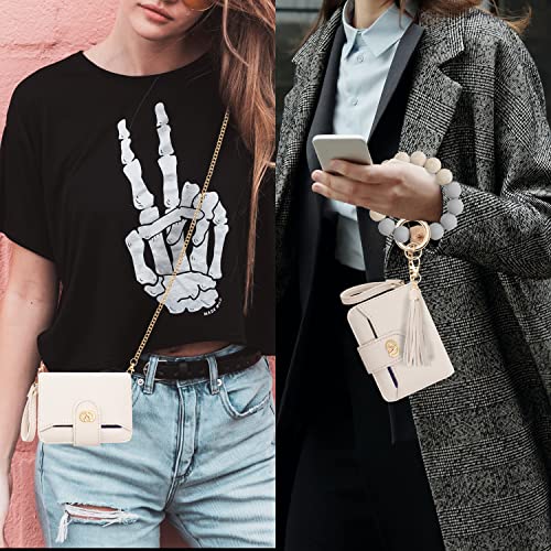 SNUG STAR Multi-Purpose Wallet RFID High Capacity Card Holder Zipper Coin Purse with Wristlet Bracelet Keychain Silicone Beaded Bangle (RFID Silicone Bracelet(16 Cards)-Sand) - Image 4