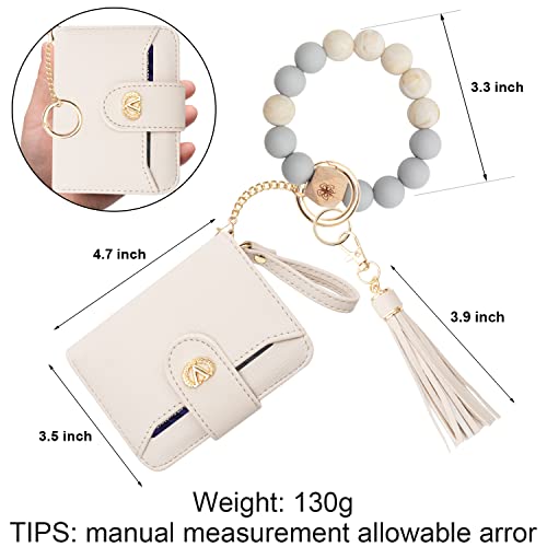 SNUG STAR Multi-Purpose Wallet RFID High Capacity Card Holder Zipper Coin Purse with Wristlet Bracelet Keychain Silicone Beaded Bangle (RFID Silicone Bracelet(16 Cards)-Sand) - Image 5